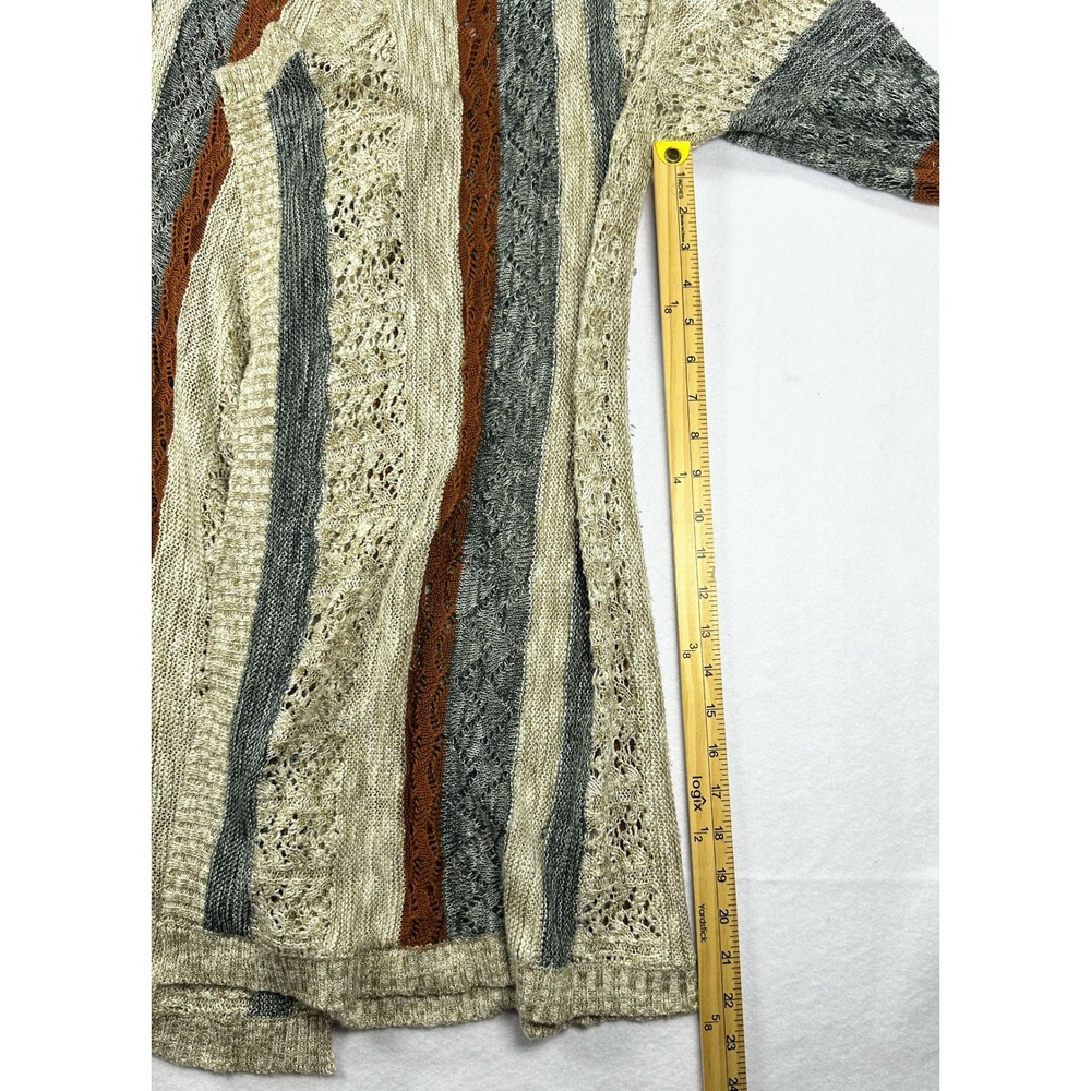 Absolutely Famous Womens 1X Cardigan Sweater Open Front Striped Knit Beige Rust - Picture 5 of 14